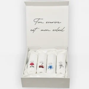 Intérieur du coffret cadeau femme avec soins bien‑être naturels personnalisables